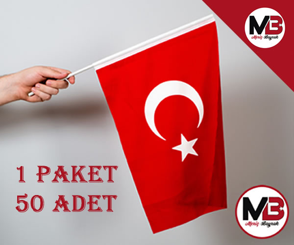 50 x 75 - Türk Bayrağı - Alpaka Kumaş - Sıcak Kesim - Sopalı - 50'li